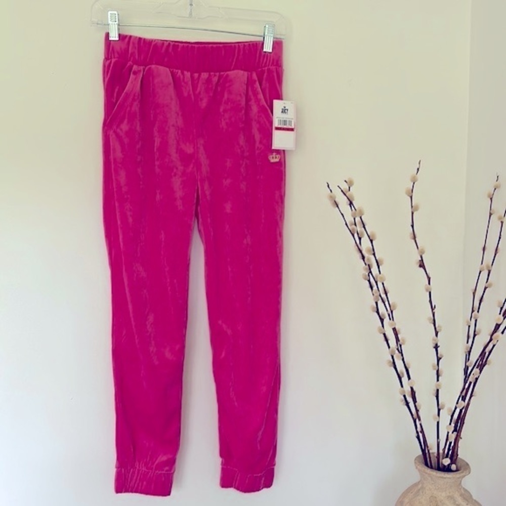 NWT Girl’s Juicy Couture Pink 100% Polyester Velour Sweatpants Size M (10-12)